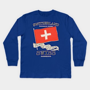 Vintage Switzerland Country Flag Kids Long Sleeve T-Shirt